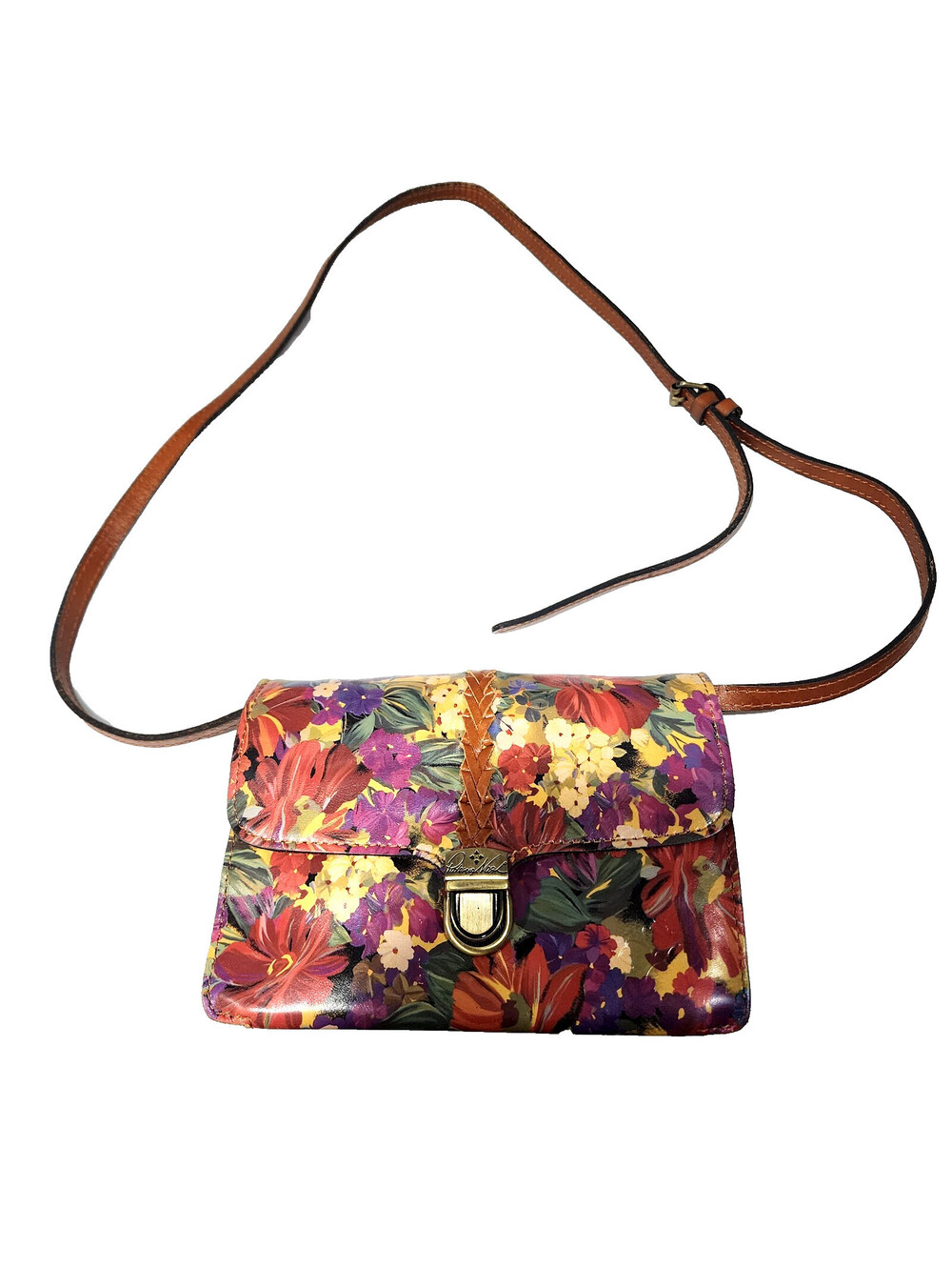 Patricia Nash Lanza Crossbody Organizer Wallet Bag Citrus Sunrise Floral Leather